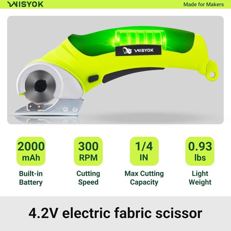 WISYOK Cordless Electric Scissors, 4.2V Rechargeable Cardboard Cutter with Safety Lock, 2 Blades & Storage Bag, Electric Box Cutter for Crafts, Leather, Plastic, Felt, Gifts for Men - Image 4